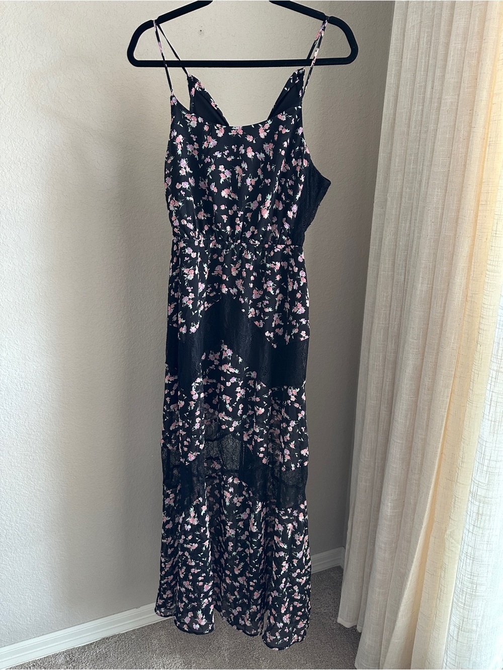 Candie's Black Maxi Dress with Pink Floral Print